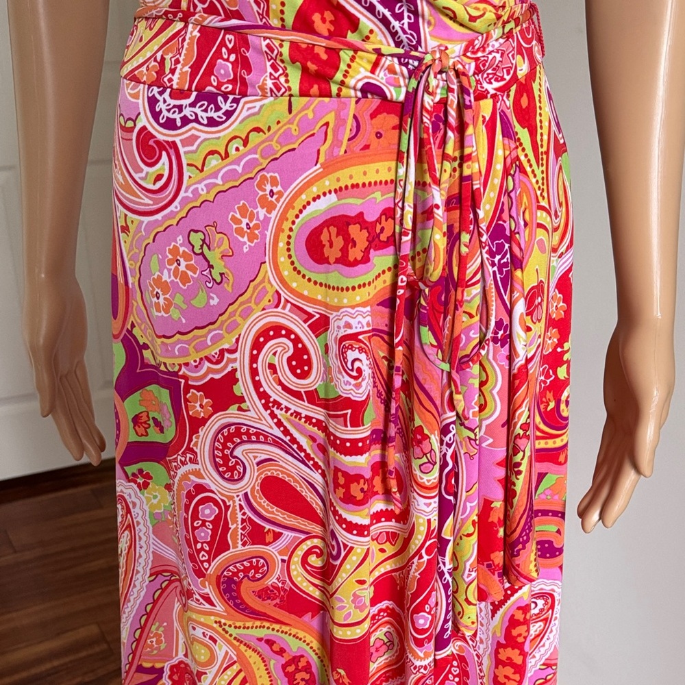 Chaps Pink Paisley Wrap-Style Midi Dress - Picture 3 of 5